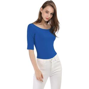 imageAllegra K Womens Half Sleeves Boat Neck Fitted Elbow Length Top Soft TShirtRoyal Blue