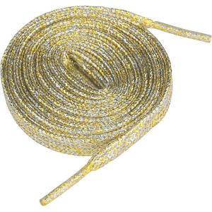 imageAllegra K Womens Metallic Glitter Sparkling Shoe Laces Flat Colorful Shoelaces for Sneakers 1 PairGold  Silver