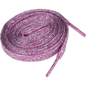 imageAllegra K Womens Metallic Glitter Sparkling Shoe Laces Flat Colorful Shoelaces for Sneakers 1 PairRose Red  Silver