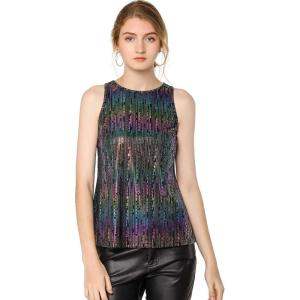 imageAllegra K Womens Metallic Tank Tops Shiny Sleeveless Party Disco ShirtBlacks