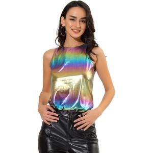 imageAllegra K Womens Metallic Tank Tops Shiny Sleeveless Party Disco ShirtColorful