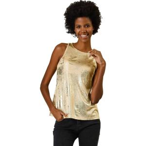 imageAllegra K Womens Metallic Tank Tops Shiny Sleeveless Party Disco ShirtGold