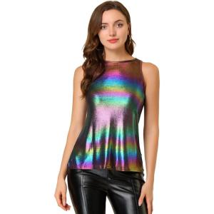 imageAllegra K Womens Metallic Tank Tops Shiny Sleeveless Party Disco ShirtMulticolor