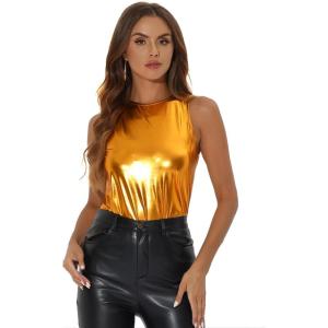 imageAllegra K Womens Metallic Tank Tops Shiny Sleeveless Party Disco ShirtOrange