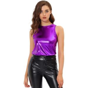 imageAllegra K Womens Metallic Tank Tops Shiny Sleeveless Party Disco ShirtPurple