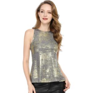 imageAllegra K Womens Metallic Tank Tops Shiny Sleeveless Party Disco ShirtSilver