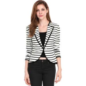 imageAllegra K Womens Notched Lapel Casual Work Office Striped BlazerBlack White