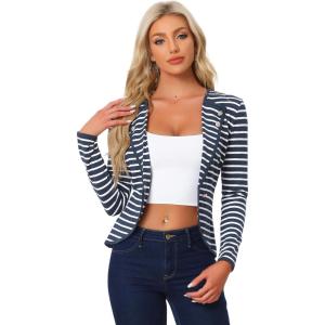 imageAllegra K Womens Notched Lapel Casual Work Office Striped BlazerBlue