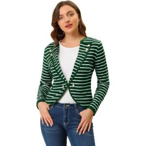 imageAllegra K Womens Notched Lapel Casual Work Office Striped BlazerGreen