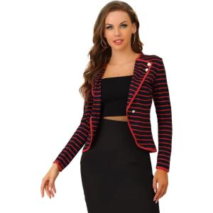 imageAllegra K Womens Notched Lapel Casual Work Office Striped BlazerRed Blue