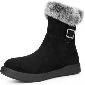 imageAllegra K Womens Pull on Buckle Shoes Fluffy Winter Snow Boots Flat BootBlack