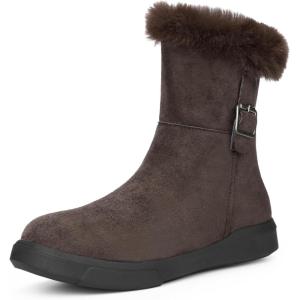 imageAllegra K Womens Pull on Buckle Shoes Fluffy Winter Snow Boots Flat BootCoffee