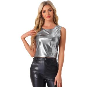 imageAllegra K Womens Shiny Top Party Club Cami Sparkly Metallic Tank TopDark Silver