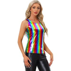 imageAllegra K Womens Shiny Top Party Club Cami Sparkly Metallic Tank TopRainbow