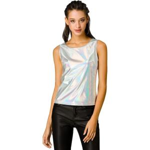 imageAllegra K Womens Shiny Top Party Club Cami Sparkly Metallic Tank TopSilver Pink