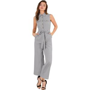 imageAllegra K Womens Wide Leg Jumpsuit 2026 Sleeveless Collared Tie Waist Coverall Button Down Cargo Cotton JumpsuitsLight Grey