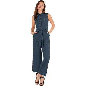 imageAllegra K Womens Wide Leg Jumpsuit 2026 Sleeveless Collared Tie Waist Coverall Button Down Cargo Cotton JumpsuitsNavy Blue