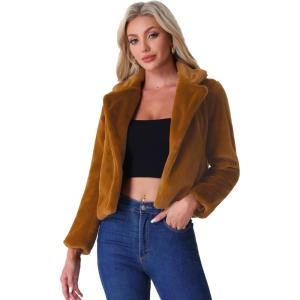 imageAllegra K Womens Cropped Fur Jacket Lapel Fluffy Cardigan Shrug 2026 Winter Short Faux Fur Coat OutfitsBrown