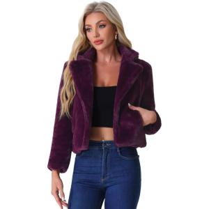 imageAllegra K Womens Cropped Fur Jacket Lapel Fluffy Cardigan Shrug 2026 Winter Short Faux Fur Coat OutfitsDeep Purple