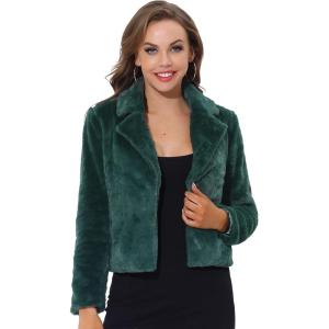imageAllegra K Womens Cropped Fur Jacket Lapel Fluffy Cardigan Shrug 2026 Winter Short Faux Fur Coat OutfitsGreen