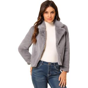 imageAllegra K Womens Cropped Fur Jacket Lapel Fluffy Cardigan Shrug 2026 Winter Short Faux Fur Coat OutfitsGrey