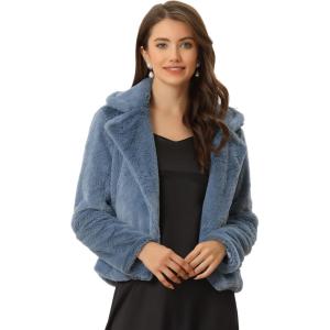 imageAllegra K Womens Cropped Fur Jacket Lapel Fluffy Cardigan Shrug 2026 Winter Short Faux Fur Coat OutfitsGrey Blue