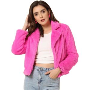 imageAllegra K Womens Cropped Fur Jacket Lapel Fluffy Cardigan Shrug 2026 Winter Short Faux Fur Coat OutfitsHot Pink