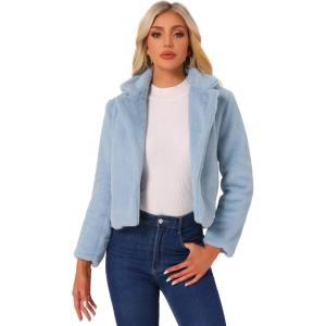 imageAllegra K Womens Cropped Fur Jacket Lapel Fluffy Cardigan Shrug 2026 Winter Short Faux Fur Coat OutfitsLight Blue