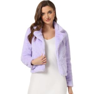 imageAllegra K Womens Cropped Fur Jacket Lapel Fluffy Cardigan Shrug 2026 Winter Short Faux Fur Coat OutfitsPurple