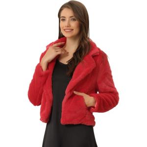 imageAllegra K Womens Cropped Fur Jacket Lapel Fluffy Cardigan Shrug 2026 Winter Short Faux Fur Coat OutfitsRed