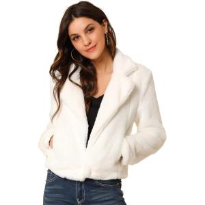 imageAllegra K Womens Cropped Fur Jacket Lapel Fluffy Cardigan Shrug 2026 Winter Short Faux Fur Coat OutfitsWhite