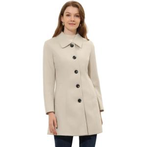 imageAllegra K Womens Pea Coat Single Breasted Long Sleeve Warm Casual Overcoat with Pockets Winter OutwearBeige