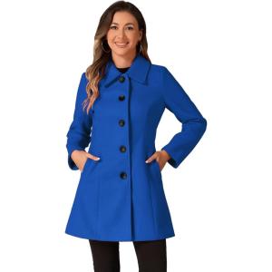 imageAllegra K Womens Pea Coat Single Breasted Long Sleeve Warm Casual Overcoat with Pockets Winter OutwearBlue