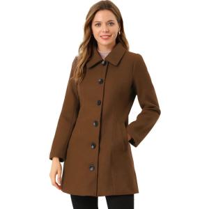 imageAllegra K Womens Pea Coat Single Breasted Long Sleeve Warm Casual Overcoat with Pockets Winter OutwearBrown