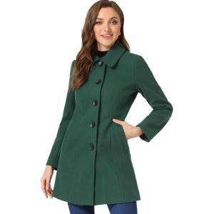 imageAllegra K Womens Pea Coat Single Breasted Long Sleeve Warm Casual Overcoat with Pockets Winter OutwearDark Green