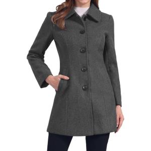 imageAllegra K Womens Pea Coat Single Breasted Long Sleeve Warm Casual Overcoat with Pockets Winter OutwearDeep Grey