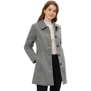 imageAllegra K Womens Pea Coat Single Breasted Long Sleeve Warm Casual Overcoat with Pockets Winter OutwearGrey