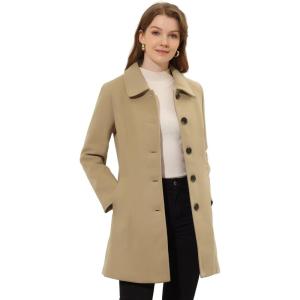 imageAllegra K Womens Pea Coat Single Breasted Long Sleeve Warm Casual Overcoat with Pockets Winter OutwearKhaki