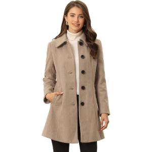 imageAllegra K Womens Pea Coat Single Breasted Long Sleeve Warm Casual Overcoat with Pockets Winter OutwearLight Brown