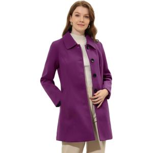 imageAllegra K Womens Pea Coat Single Breasted Long Sleeve Warm Casual Overcoat with Pockets Winter OutwearPurple