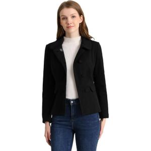 imageAllegra K Womens Peter Pan Collar Peacoat Double Breasted Short CoatBlack
