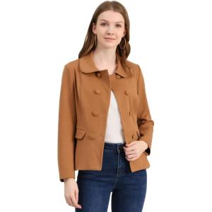 imageAllegra K Womens Peter Pan Collar Peacoat Double Breasted Short CoatBrown