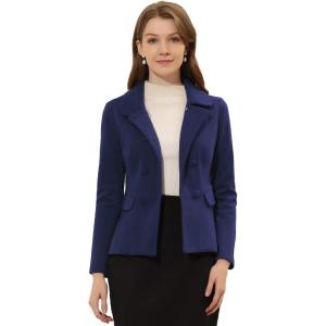 imageAllegra K Womens Peter Pan Collar Peacoat Double Breasted Short CoatDark Blue