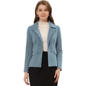 imageAllegra K Womens Peter Pan Collar Peacoat Double Breasted Short CoatGrey Blue