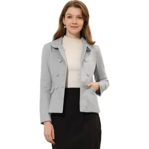 imageAllegra K Womens Peter Pan Collar Peacoat Double Breasted Short CoatGrey White