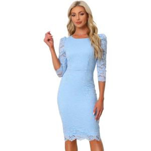 imageAllegra K Womens Elegant Lace Dress 34 Sleeve Business Wedding Guest Cocktail Bodycon Dress