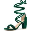 imageAllegra K Womens Faux Velvet Lace Up Chunky Dark Green Heel Strappy Sandals 85 m US