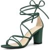 imageAllegra K Womens Strappy Lace Up Chunky Heeled Dark Green Heels Sandals 85 m US