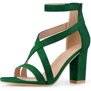 imageAllegra K Womens Crisscross Ankle Strap Chunky Heel Green Sandals 9 m US