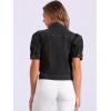 imageAllegra K Casual Jean Jacket for Womens Short Puff Sleeves ButtonDown Denim JacketBlack
